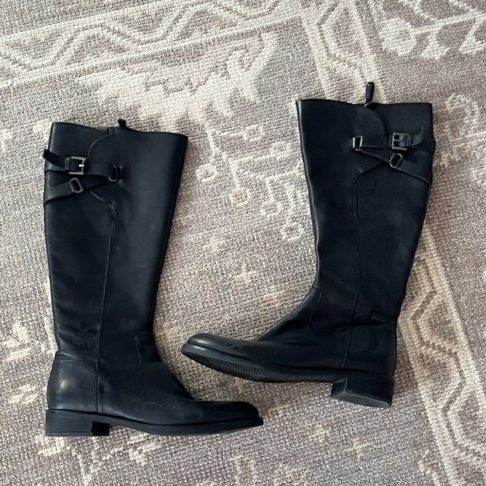 ECCO tall leather boots black 38 women buckle